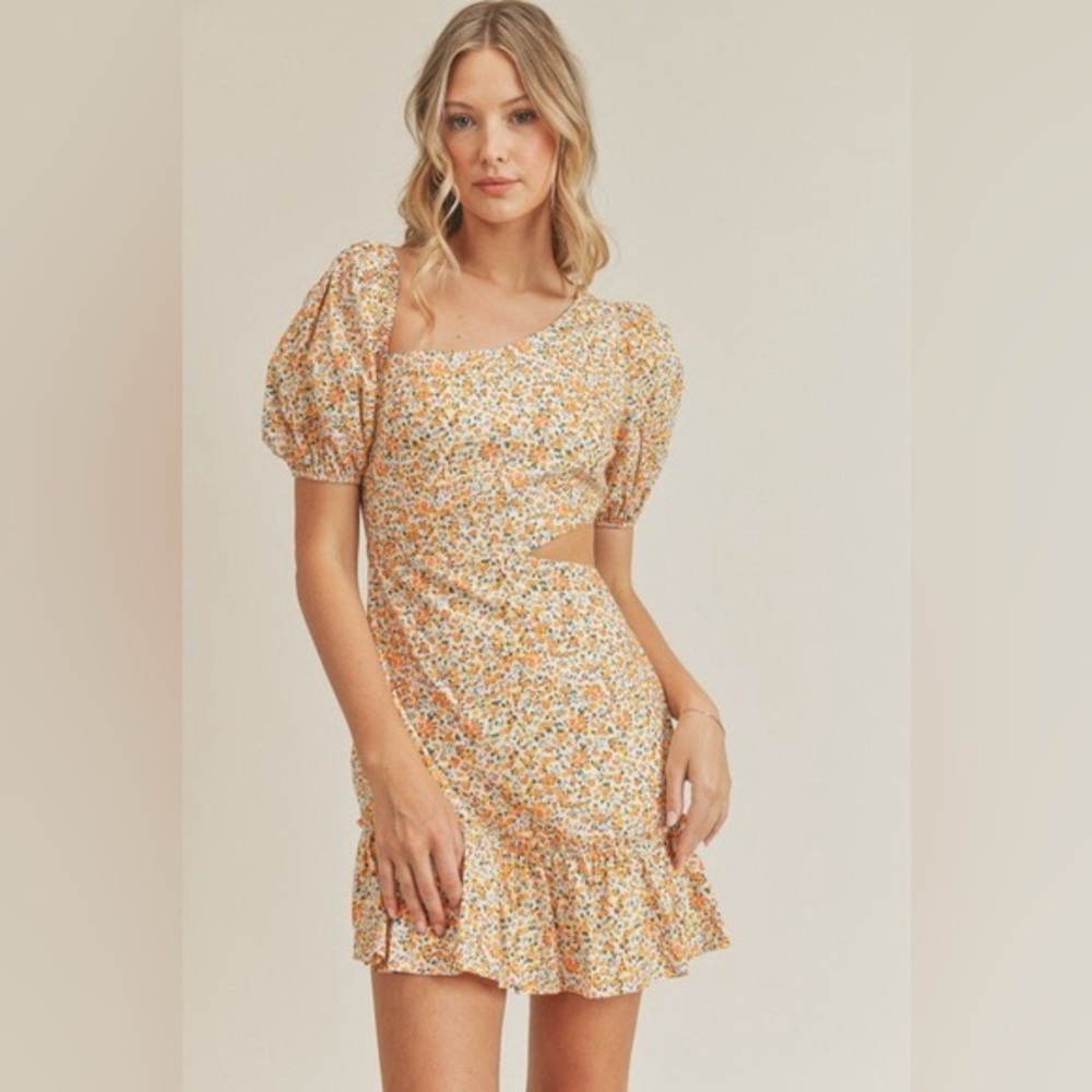 Lush One Shoulder Floral Dress - Cream and Orange